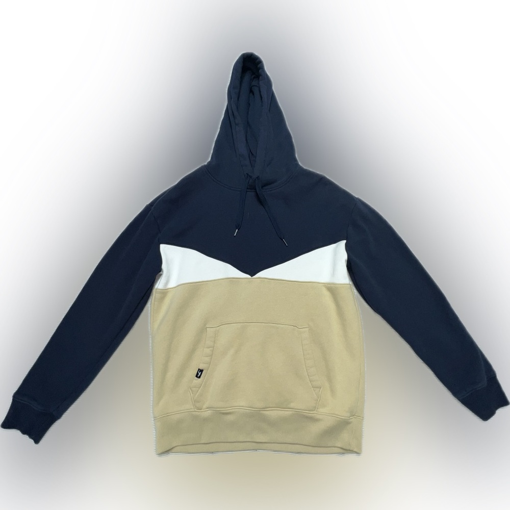 Hollister Men's Colorblock Hoodie - Navy, White, and Tan
